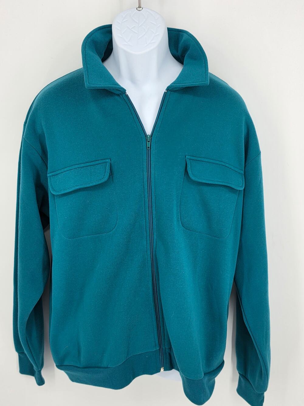 Haband Casual Joe Jacket Large L Teal Vintage Zip Up Fleece Sweatshirt Shacket